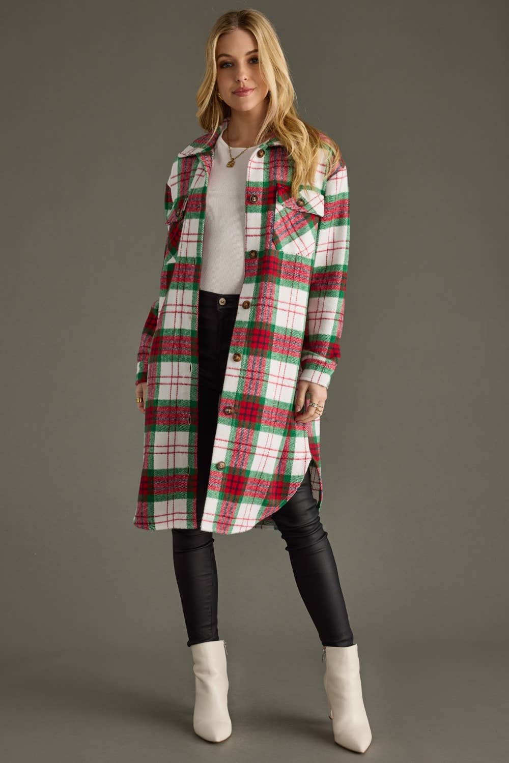 Red & Green Plaid Long Shacket