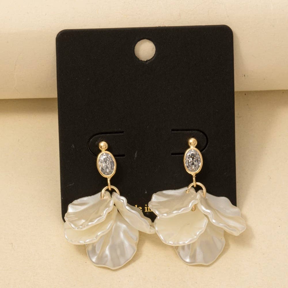 Pearly Petals + Oval Gem Dangle Earrings