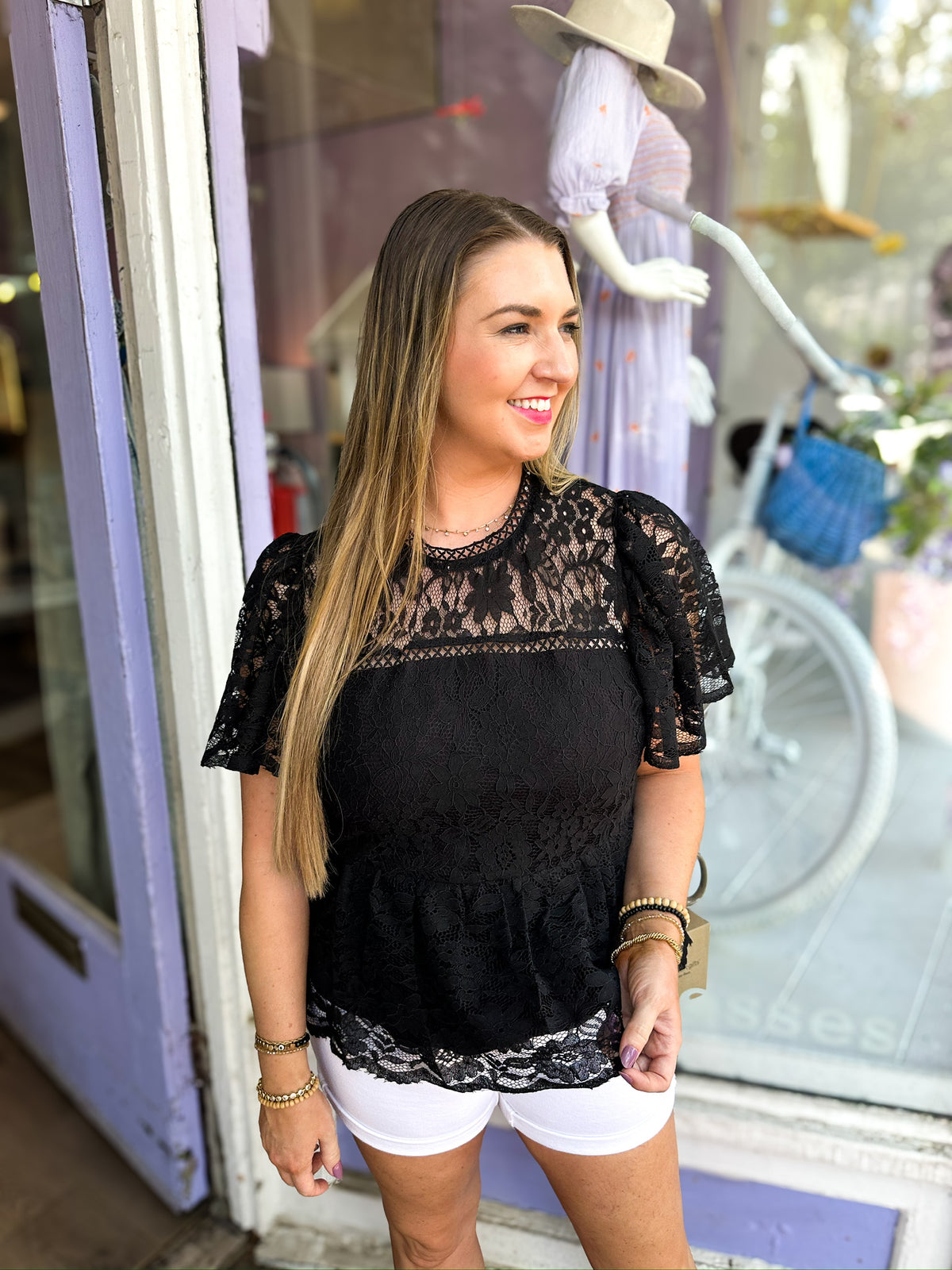 Black Lace Peplum Top