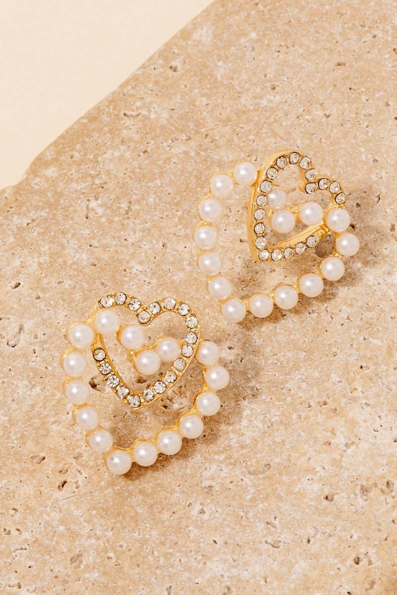 Pearl And Rhinestone Heart Earrings