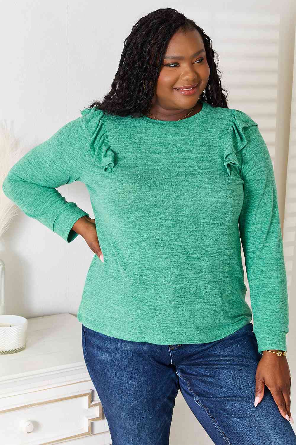 Ruffle shoulder long sleeve top online