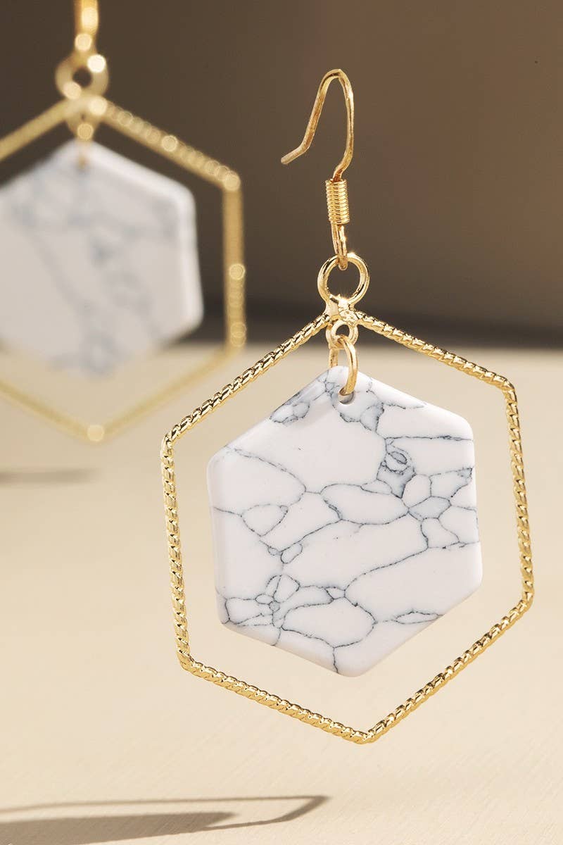 Hexagon Natural Stone Earrings