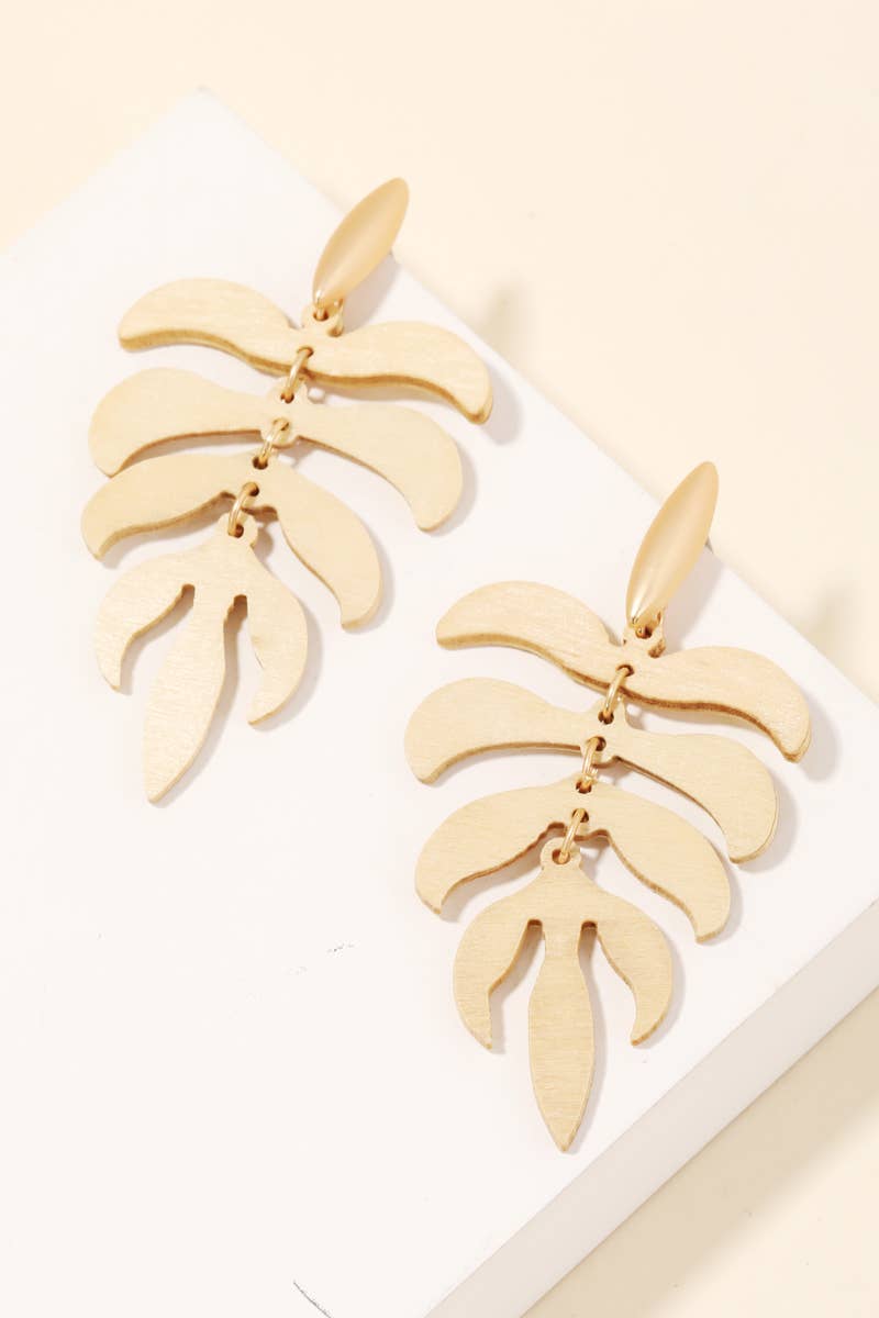 Wooden Leaf Dangle Earrings