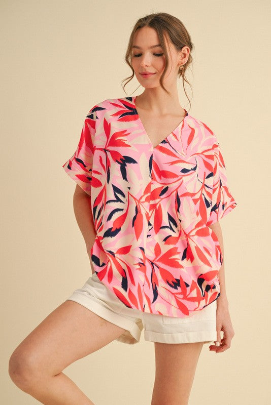 Pink Tropical Print Blouse