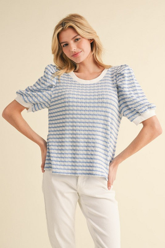 Sky Blue Stripe Knit Top
