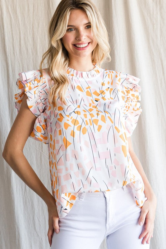 Smocked Ruffle Sleeve Top