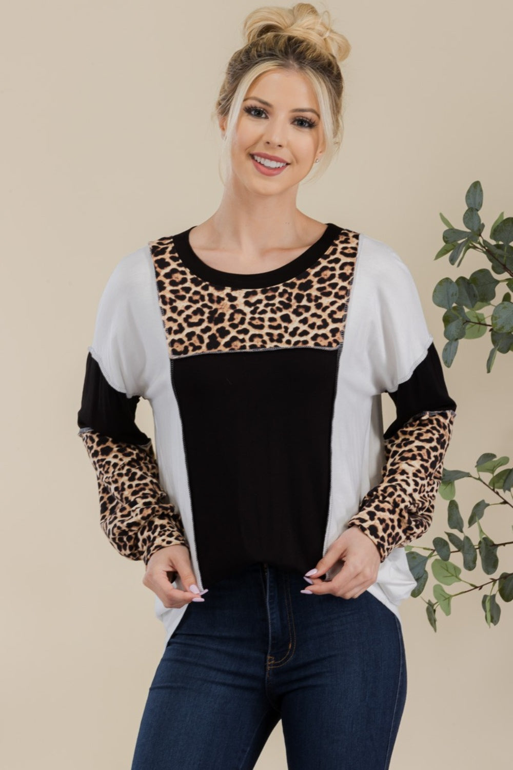 Leopard Color Block Top