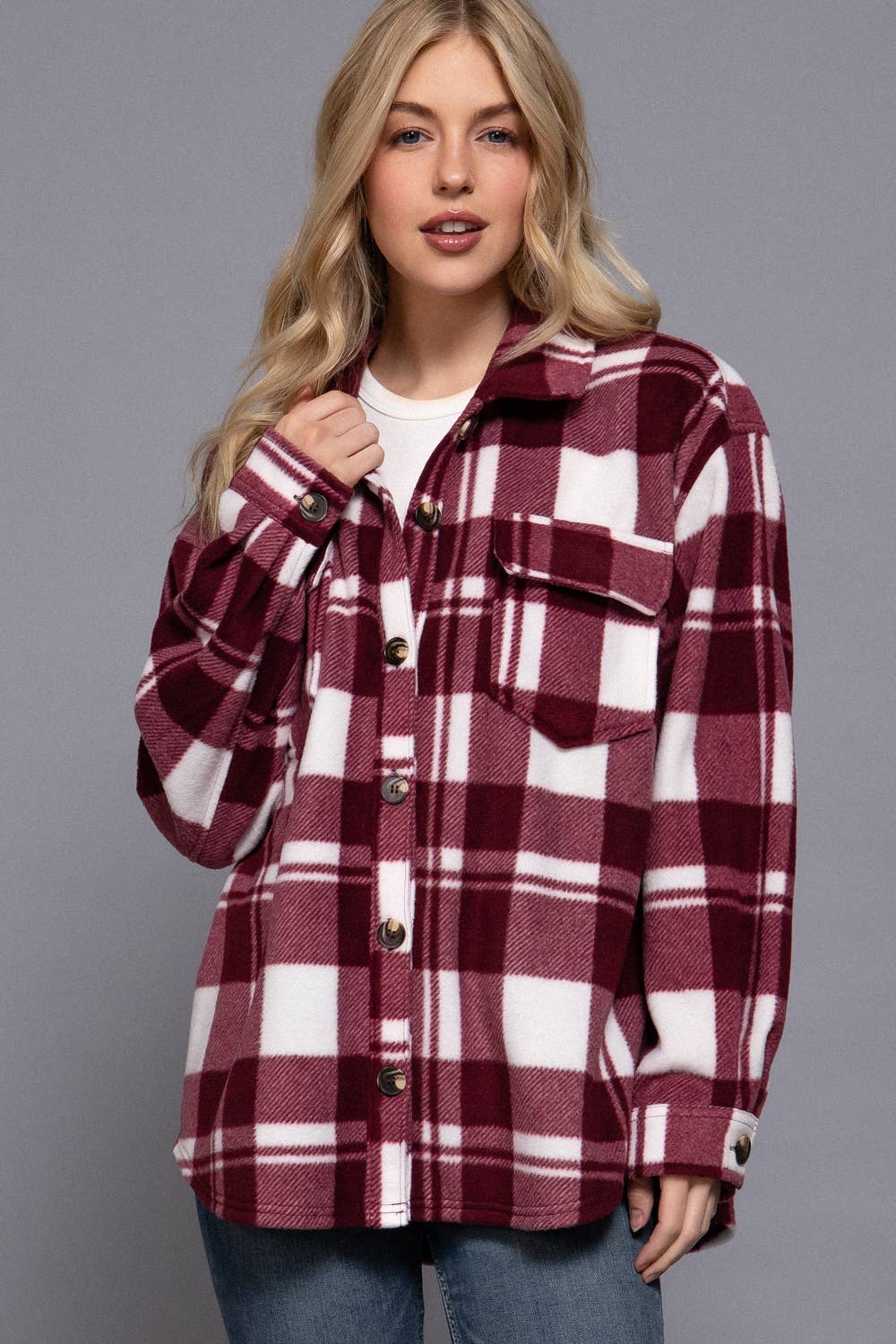 Checkered Print Fleece Shacket