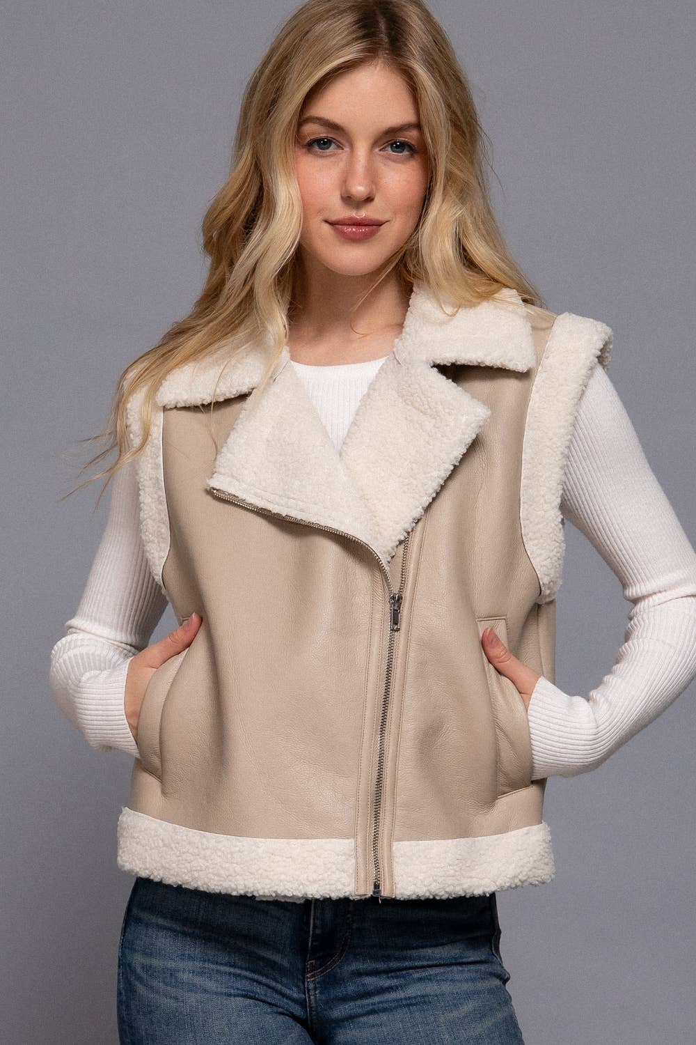 Faux Leather Sherpa Vest