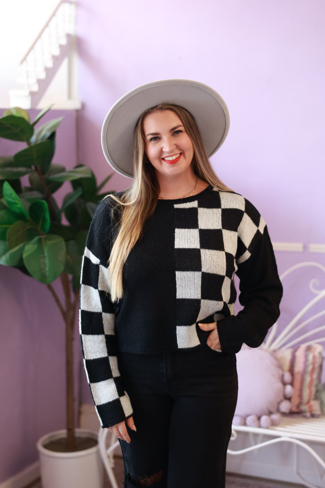 Checkered Knit Sweater