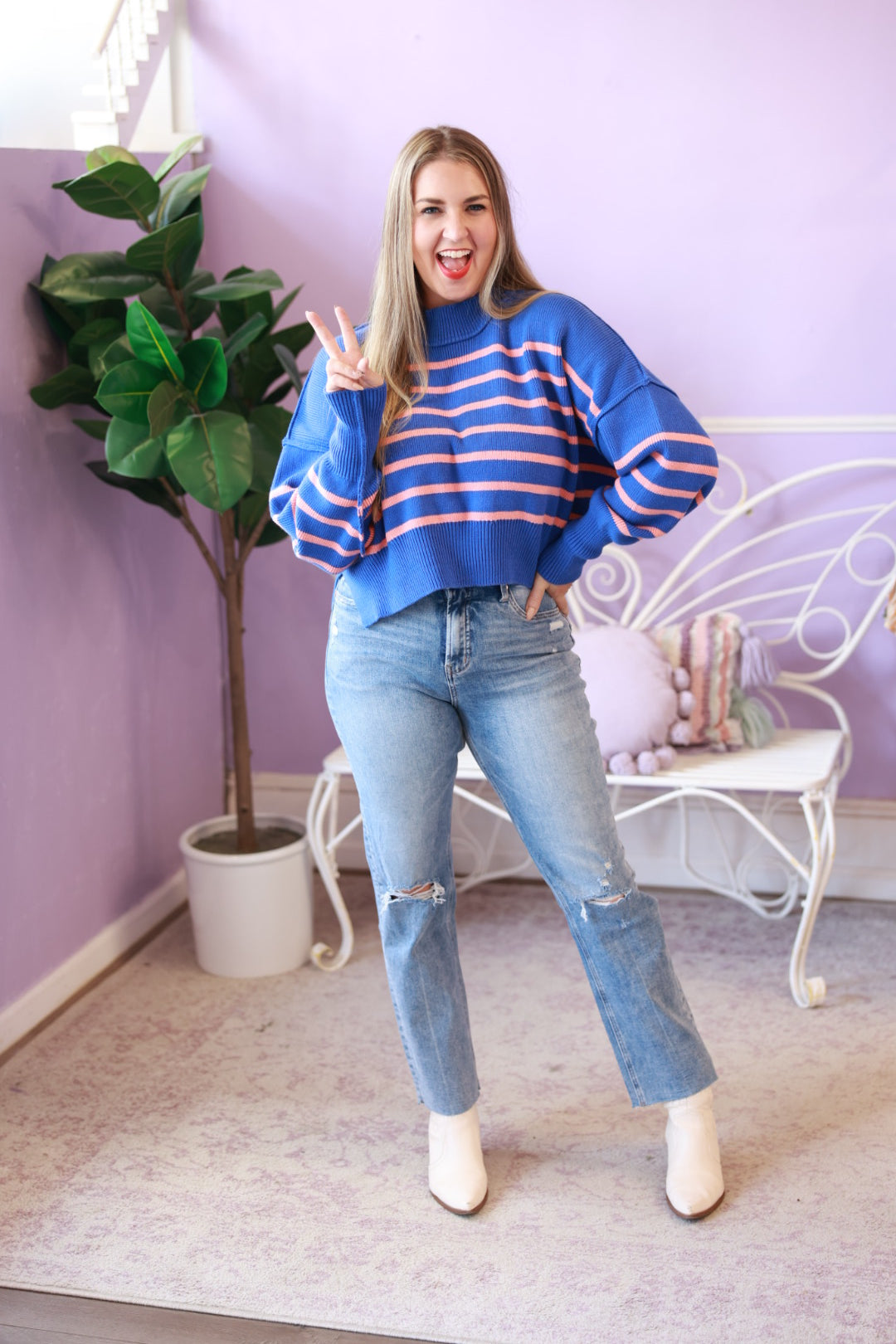 Striped Mock Neck Sweater