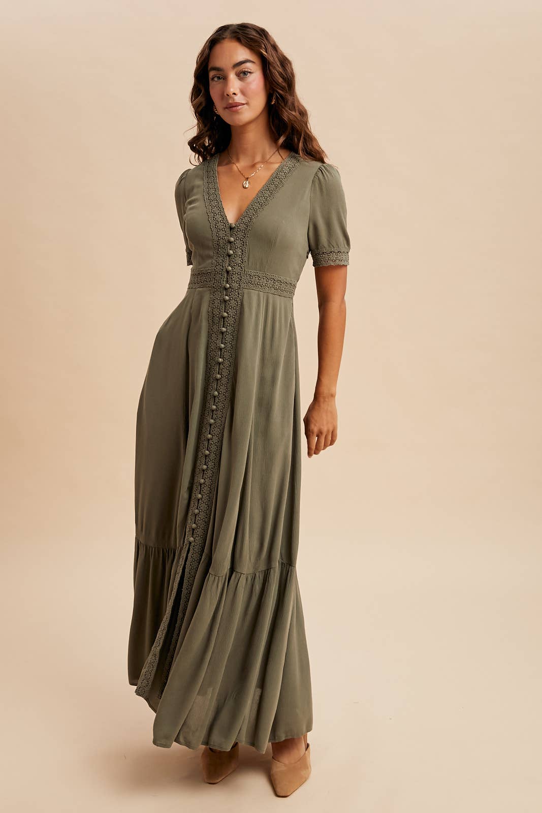 Lace Trim Button Detail Maxi
