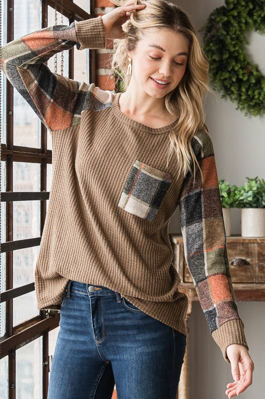 Mocha Plaid Knit Top