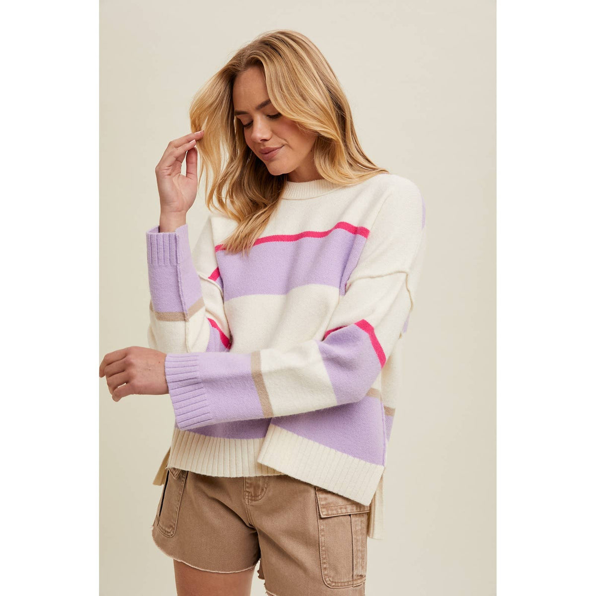 Cream and Lavender Stripe Sweater