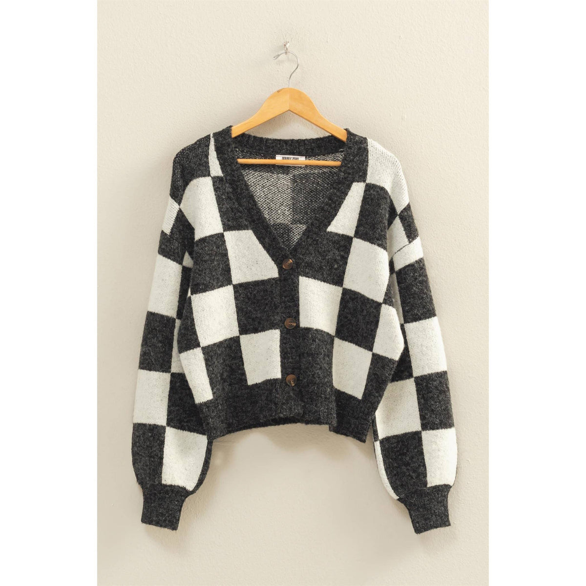 Checkered Button Front Cardigan Sweater