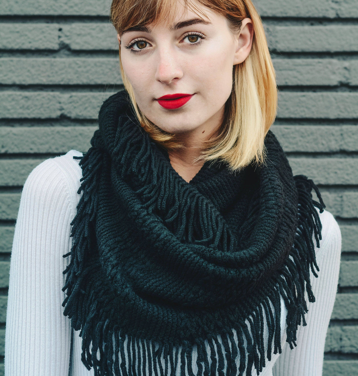 Pointelle Fringe Infinity Scarf