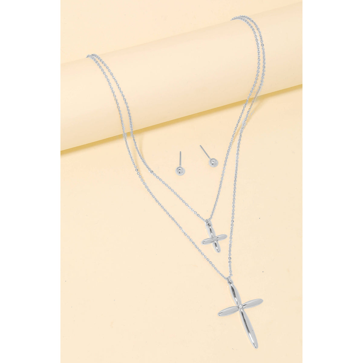 Flower Petal Cross Pendant Layered Chains