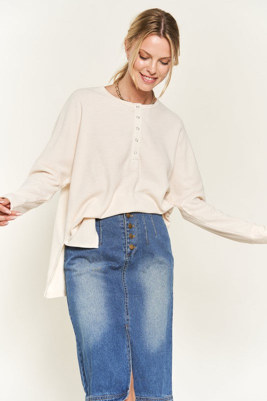 Button Down Pullover Knit Top