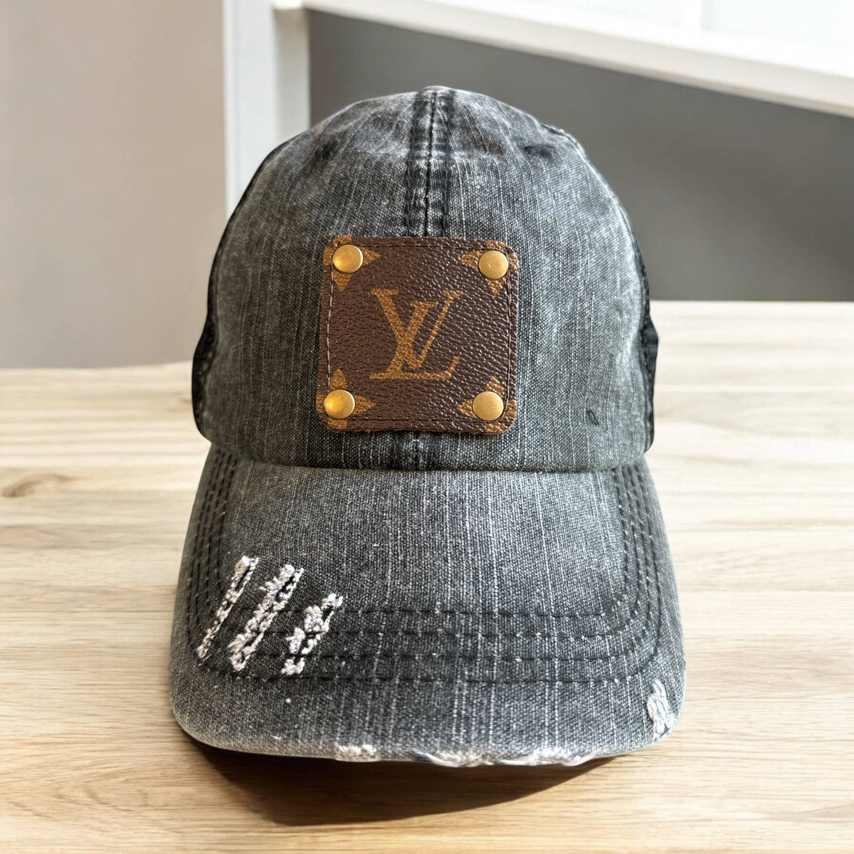 Upcycled Distressed Black Cap