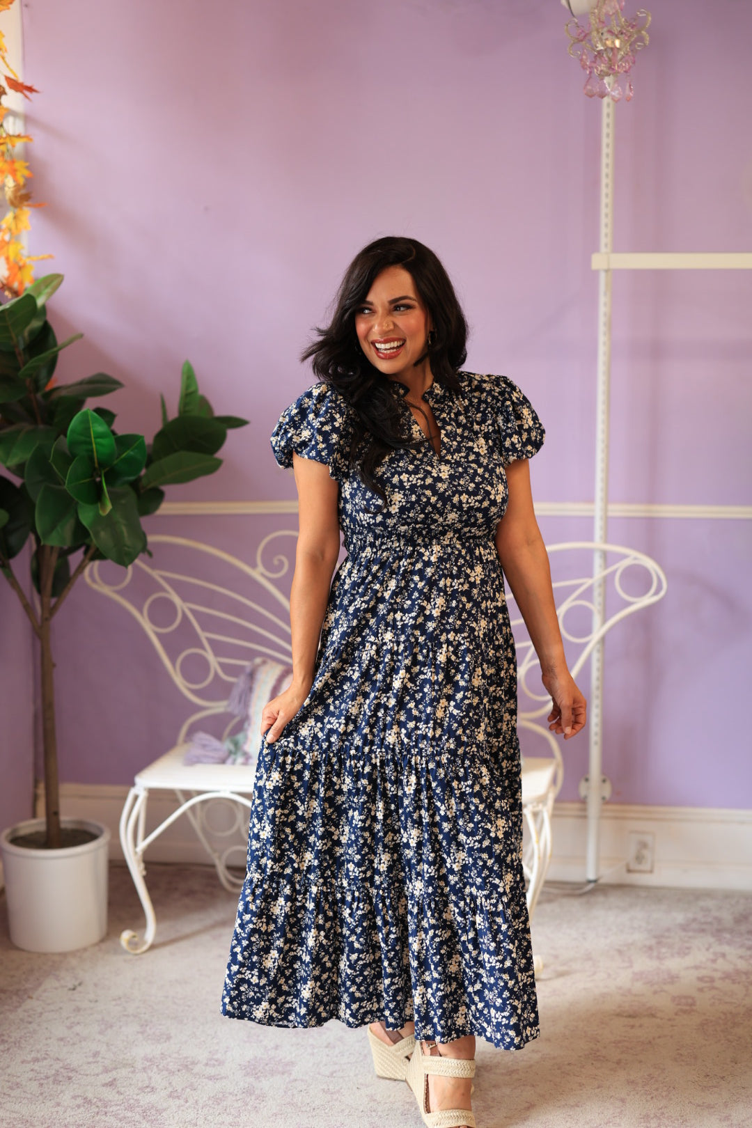 Allison Navy Floral Midi Dress