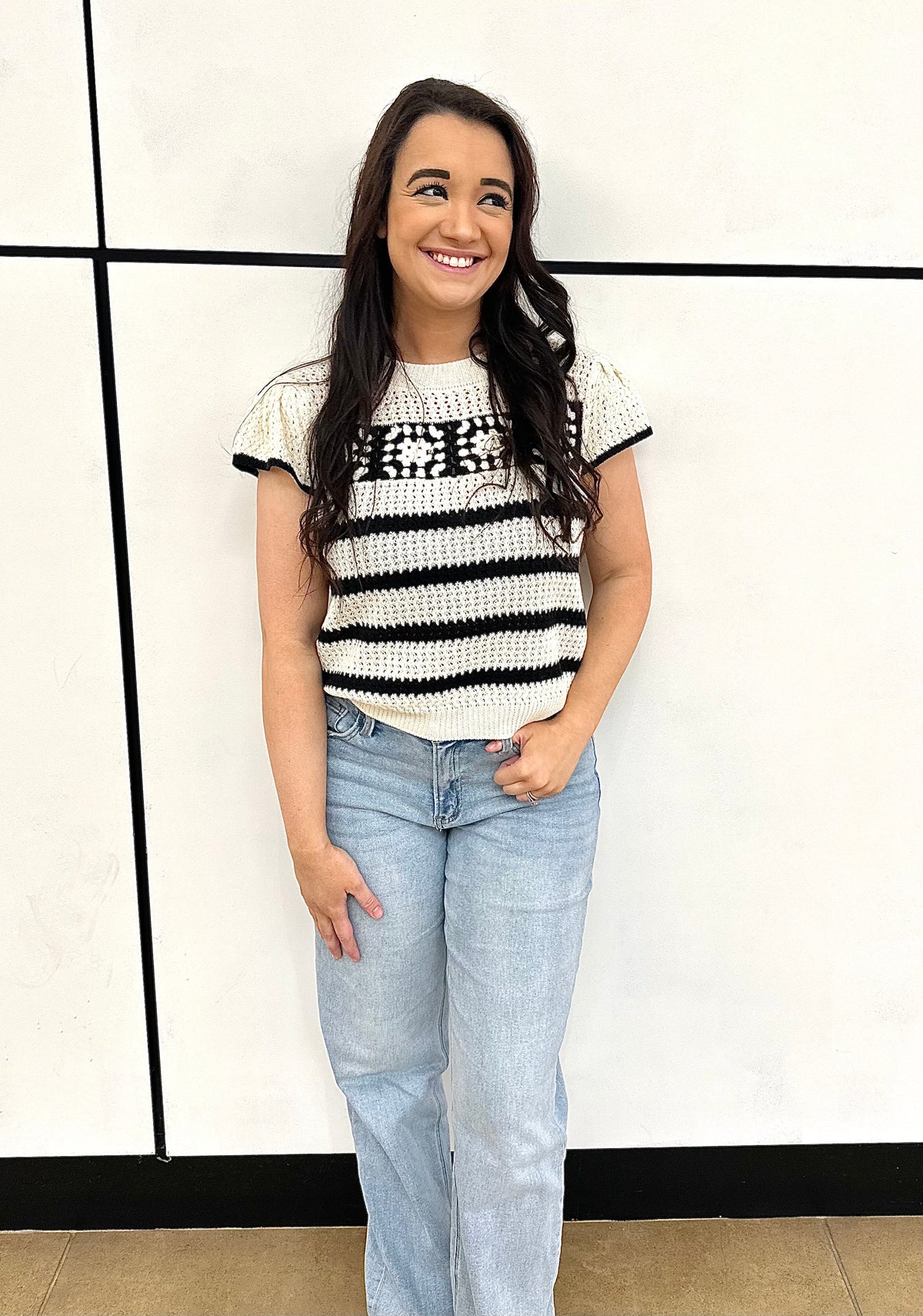Stripe Floral Crochet Top