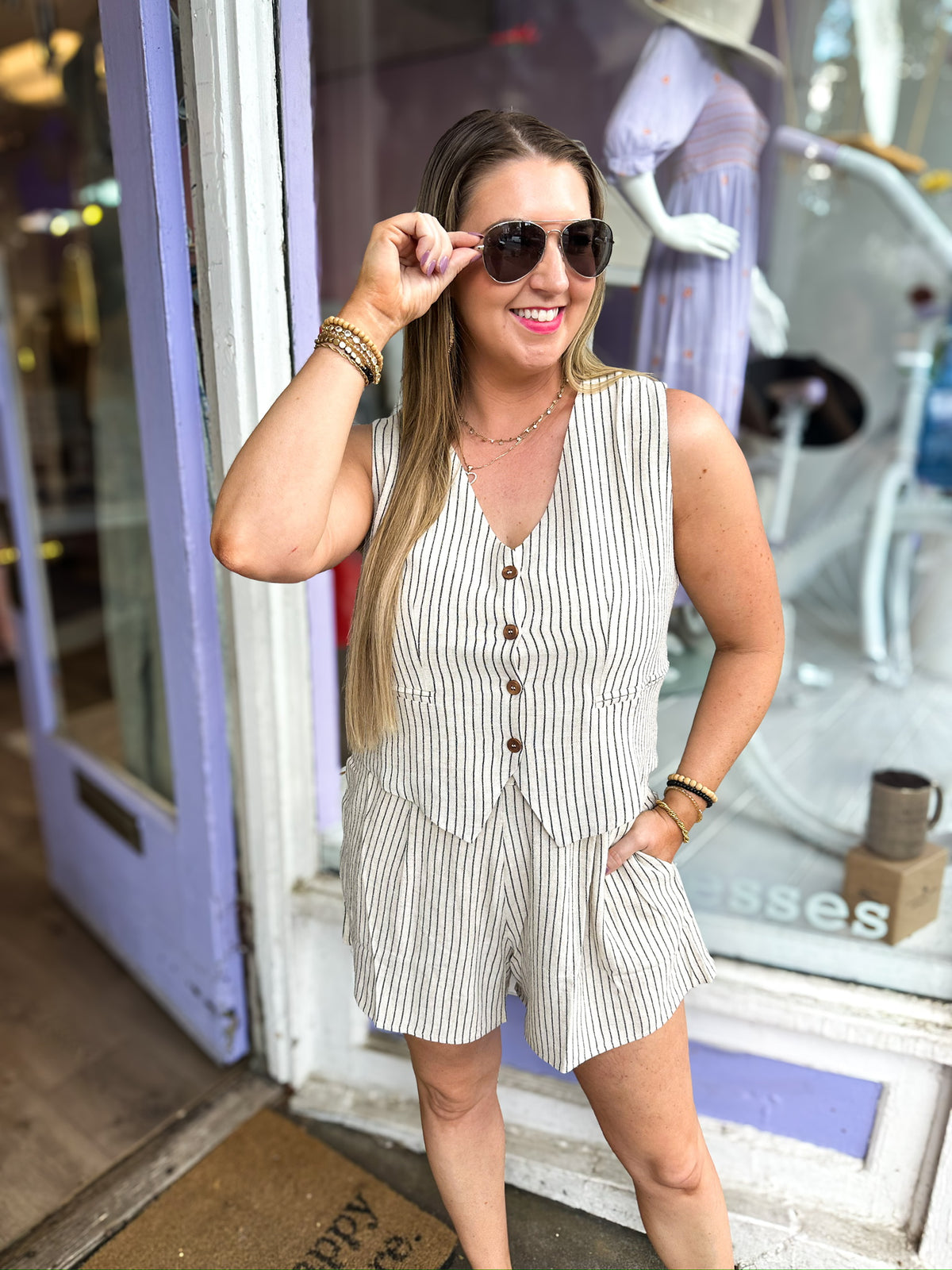 Pinstriped Vest + Short Set