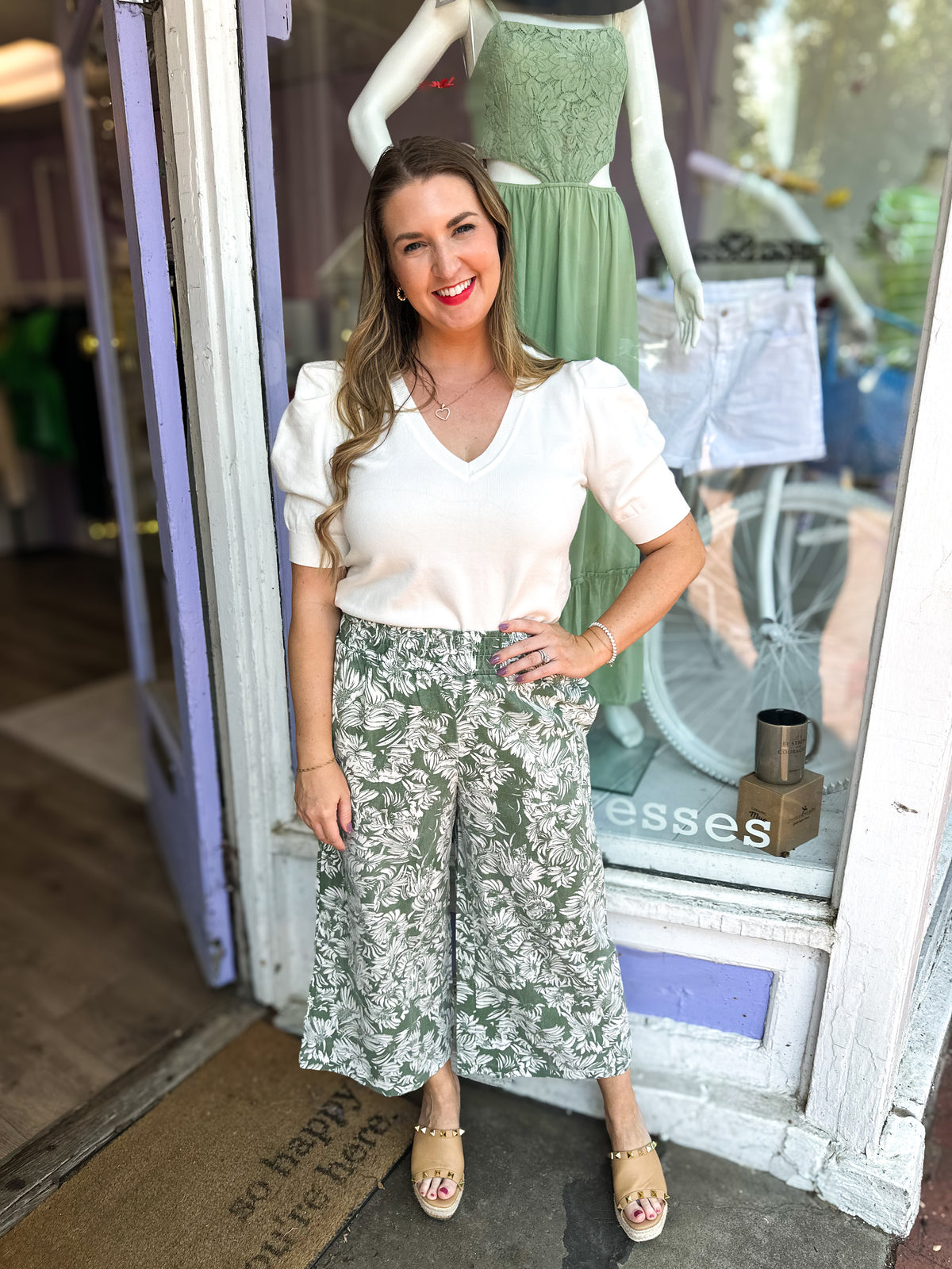 Green Tropical Wide Leg Pants