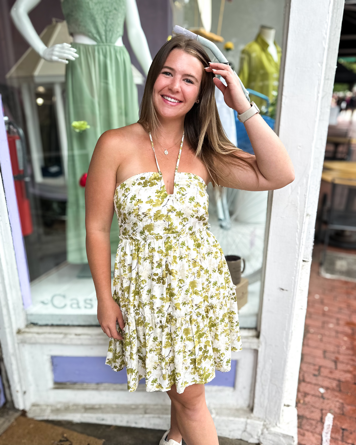 Halter Neck Floral Print Mini Dress