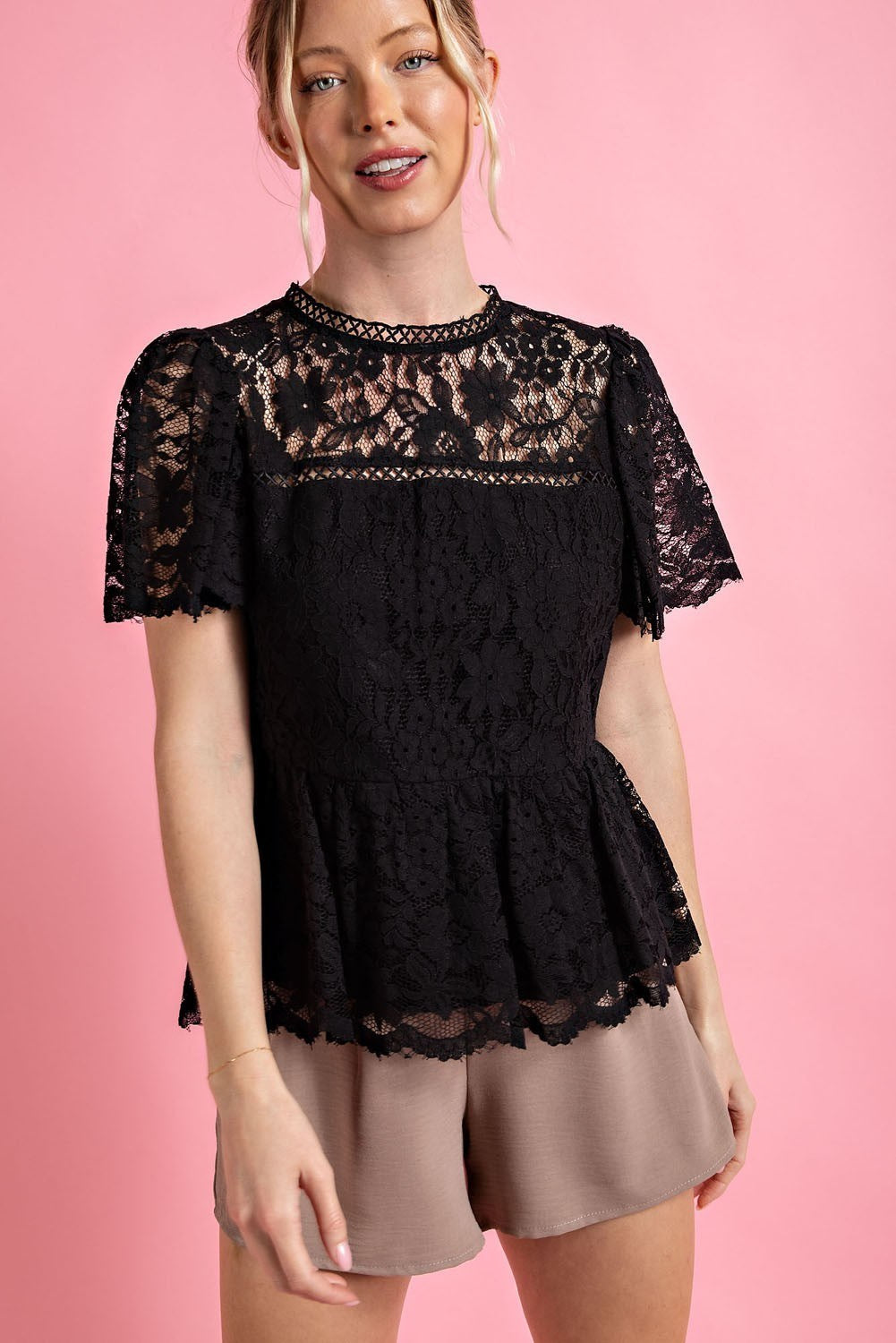 black lace peplum top