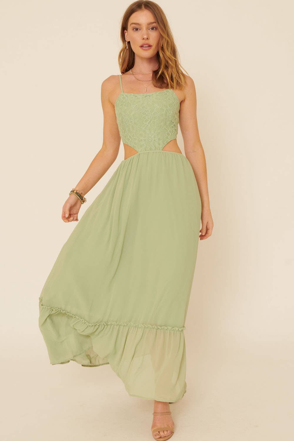 Sheer Chiffon Floral Lace Maxi Dress