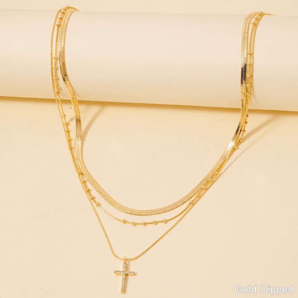 Gold Dipped Cross Layered Necklace