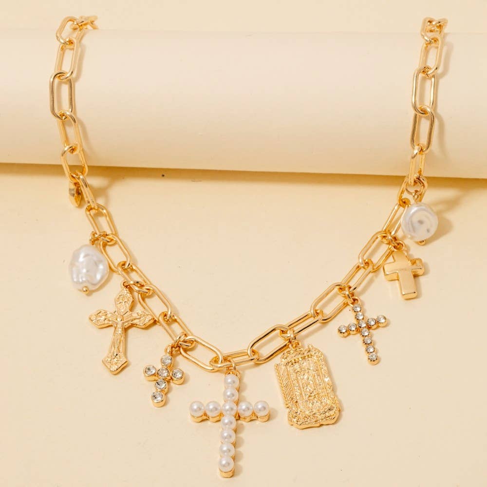 Multi Cross Charms Chain Necklace