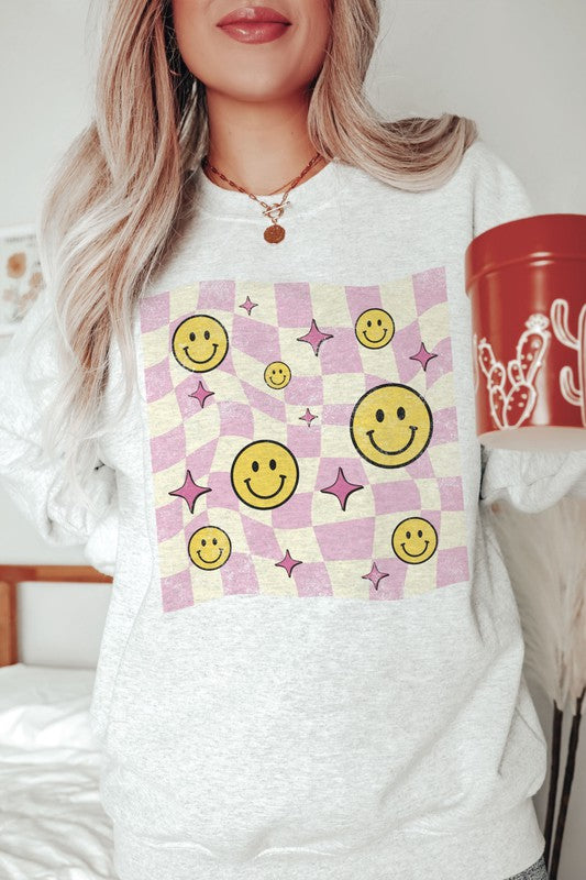 CHECKER HAPPY FACES Graphic Sweatshirt