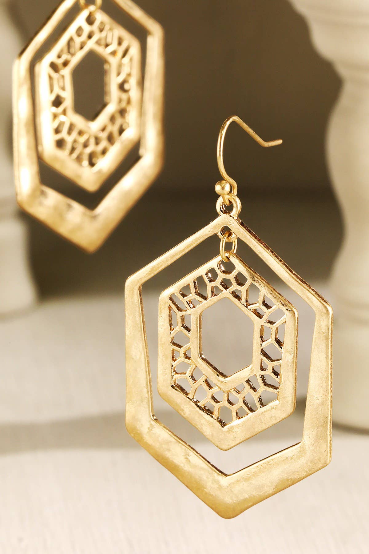 Hammered Hexagon Filigree Earrings
