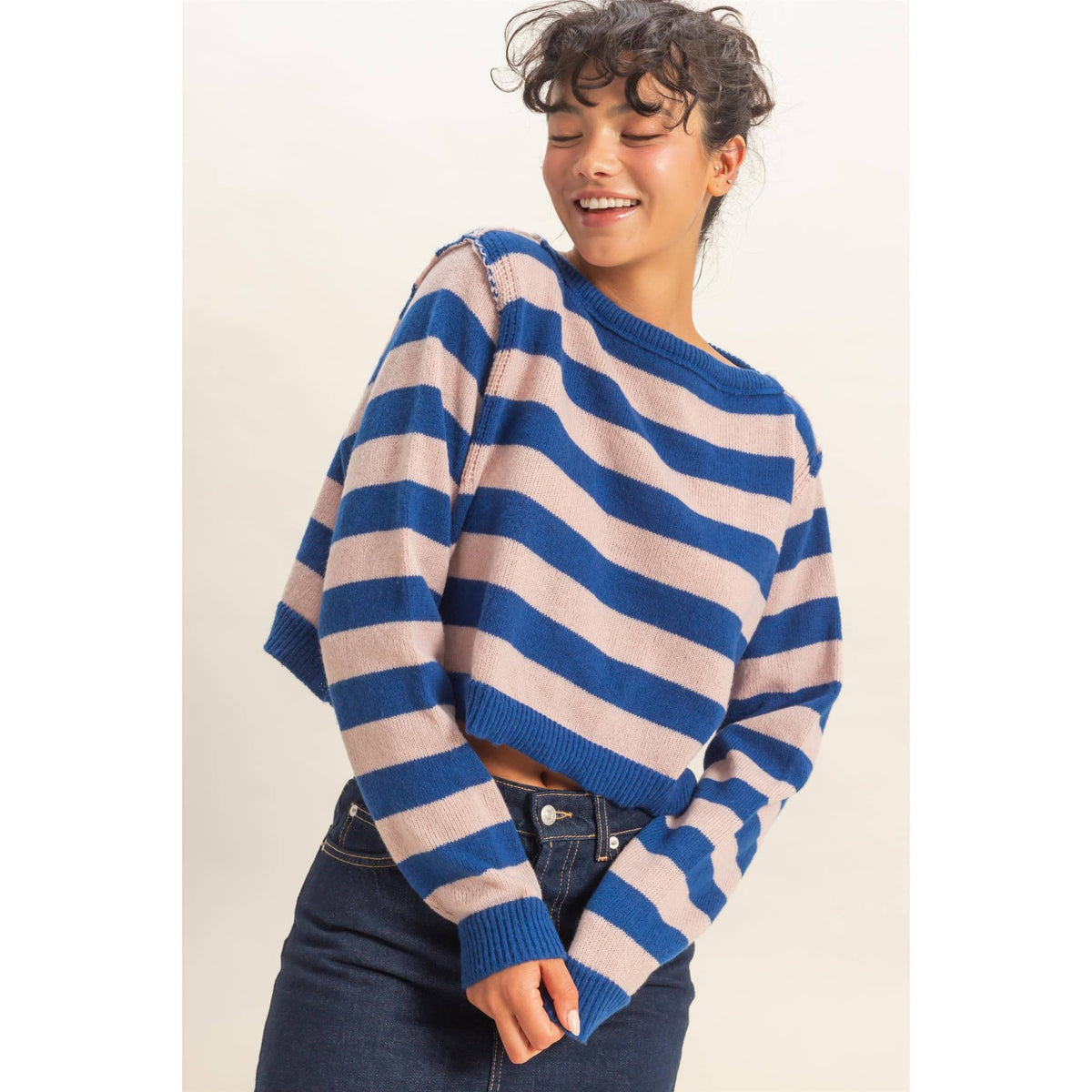 Relaxed Fit Striped Boat Neck Sweater