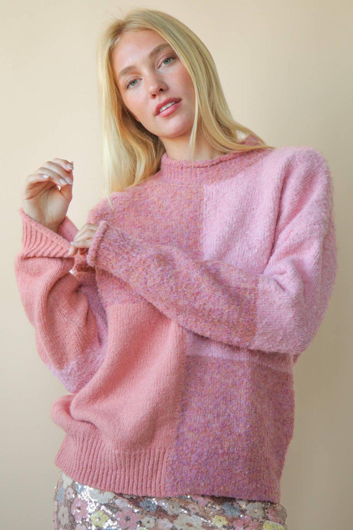 Oversized Color Block Cozy Knit Sweater Top