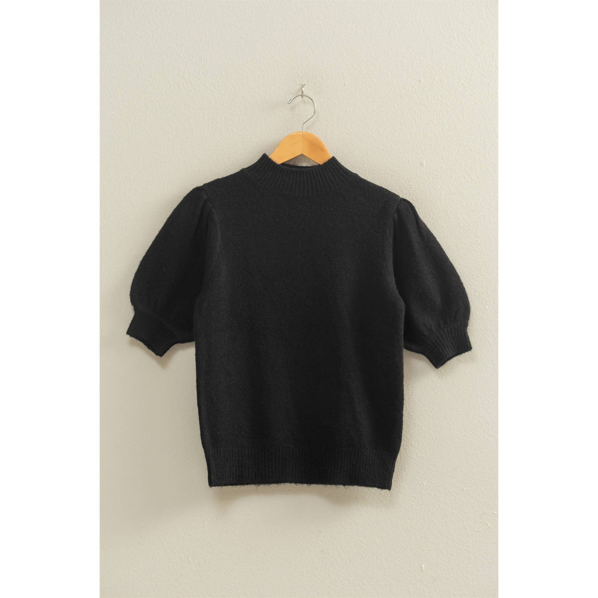 Short-Sleeve Ribbed Sweater With Puff Sleeves