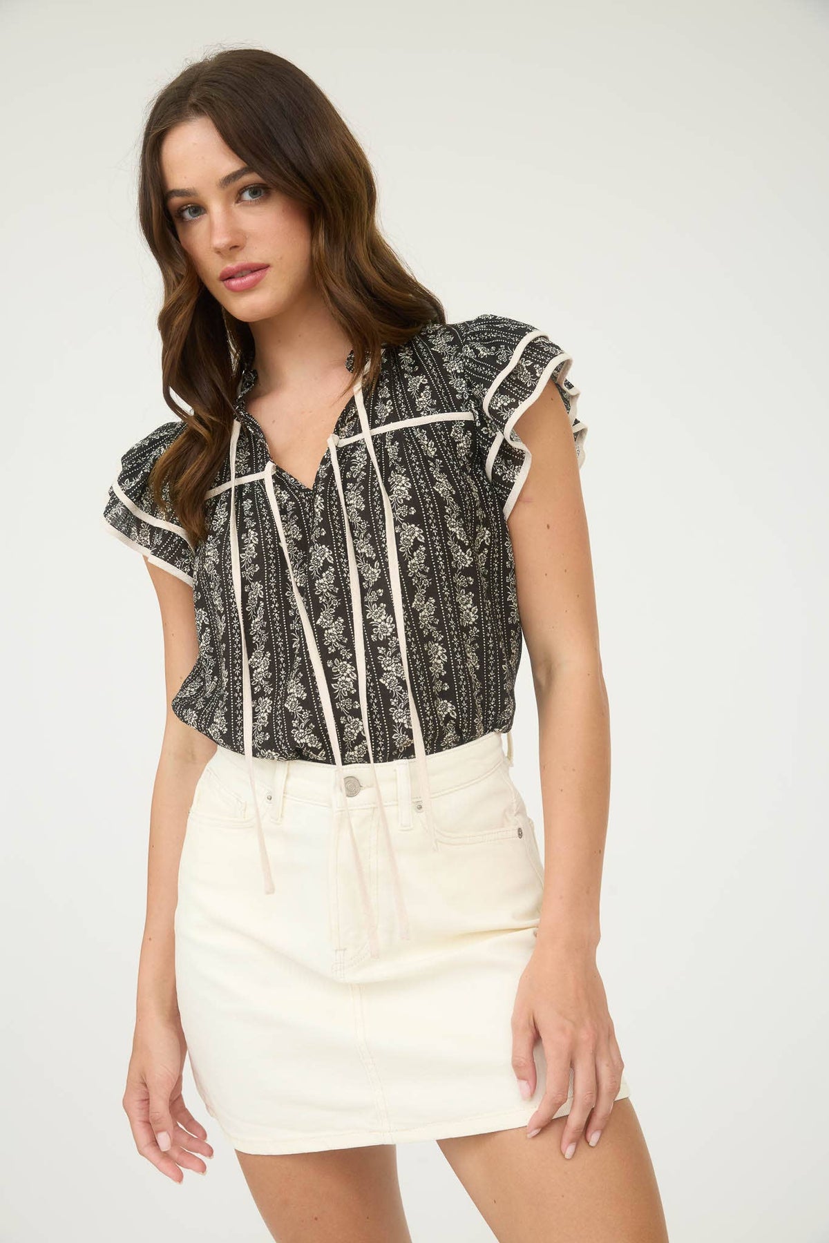 Floral Ruffle Sleeve Blouse