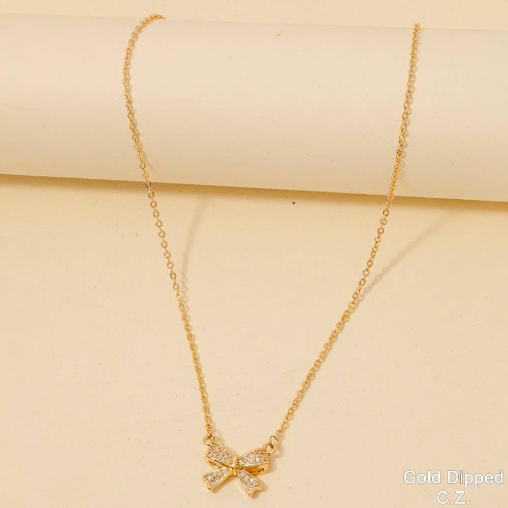 Gold Dipped Ribbon Bow Necklace