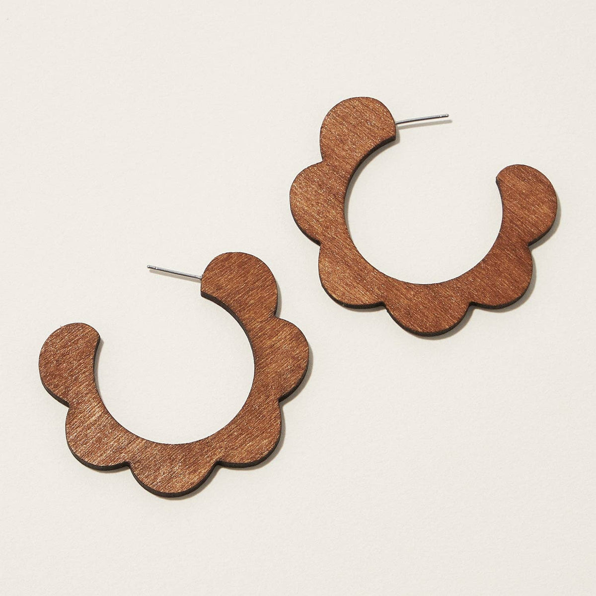 Wooden Flower Hoop Earrings