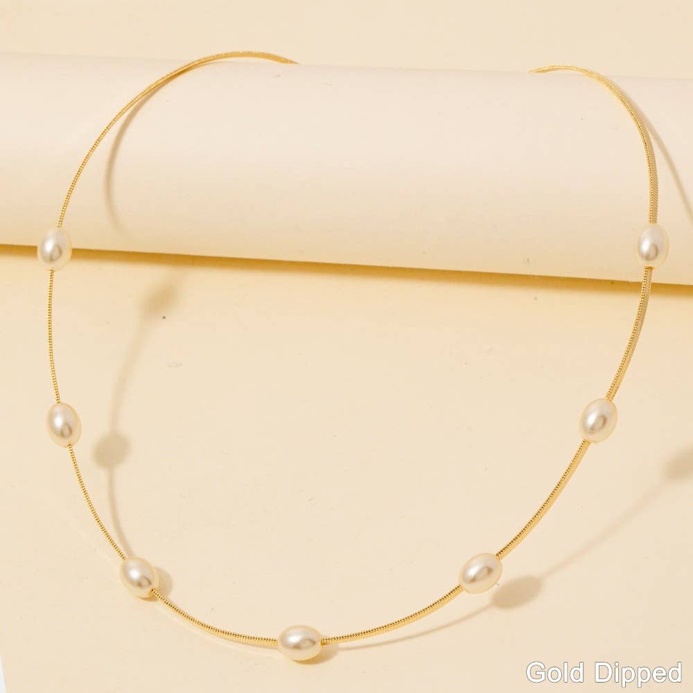 Gold Dipped Pearl Box Chain Necklace