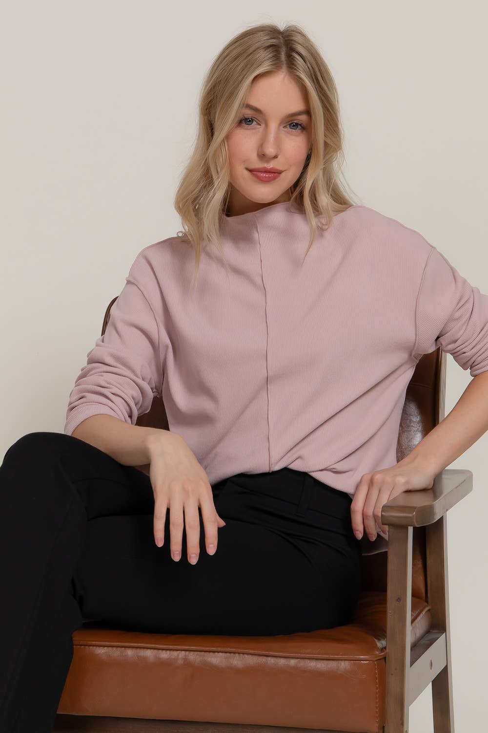 Long Sleeve Rib Mock Neck Top