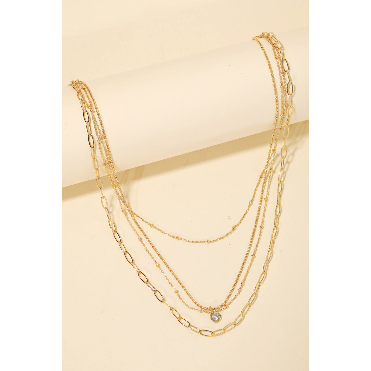 Layered Chain Stud Charm Necklace