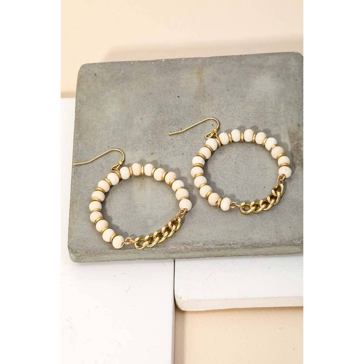 Circle Ball Beaded Chain Drop Earrings