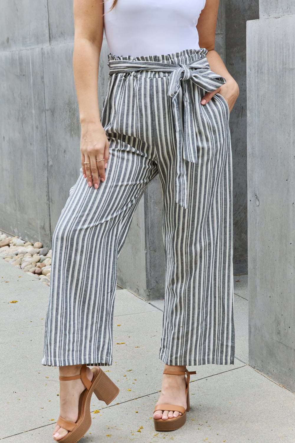 Find Your Path Paperbag Waist Striped Pants