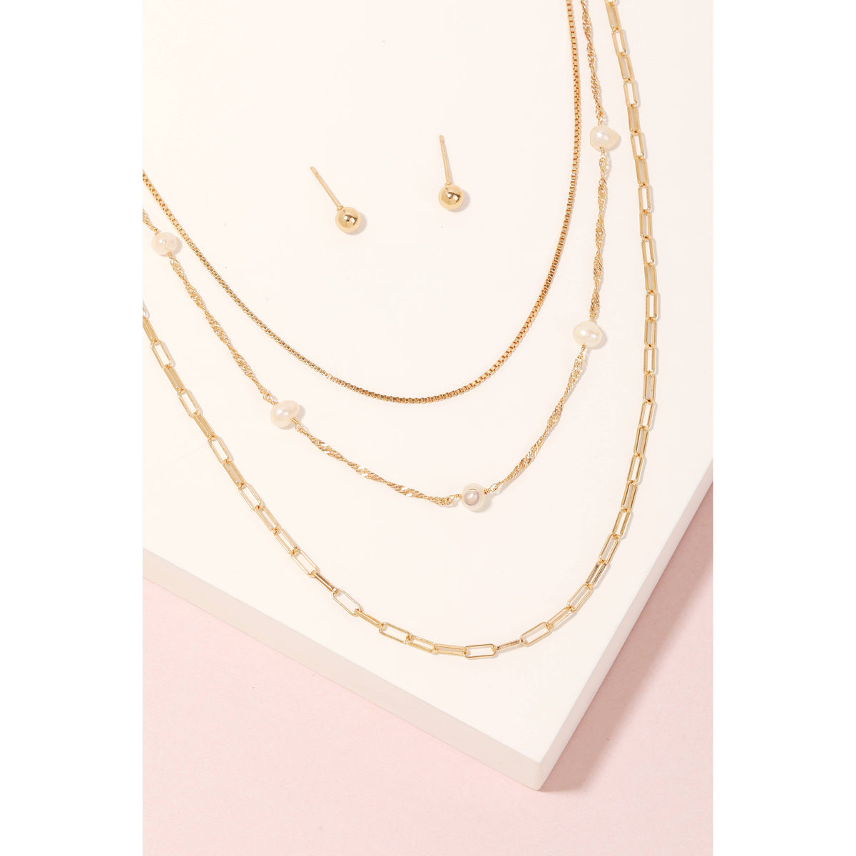 Pearl Bead Dainty Layered Necklace Set